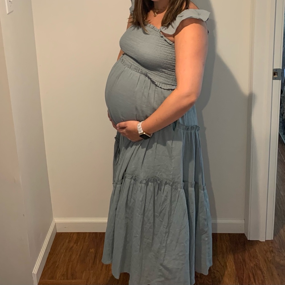 Blue Ruffle Maternity Dress